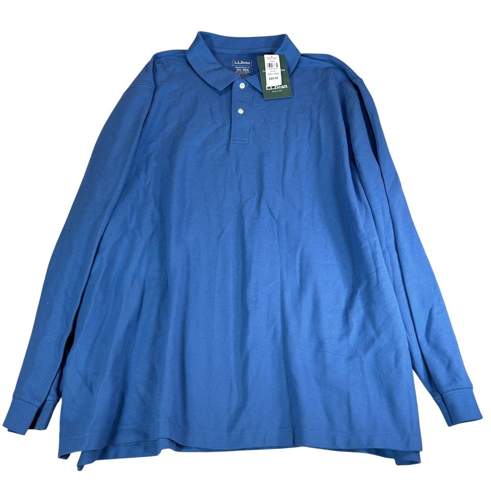 LL Bean Mens 3XL Double L Polo Shirt Long Sleeve Atlan Blu 300459 NWT